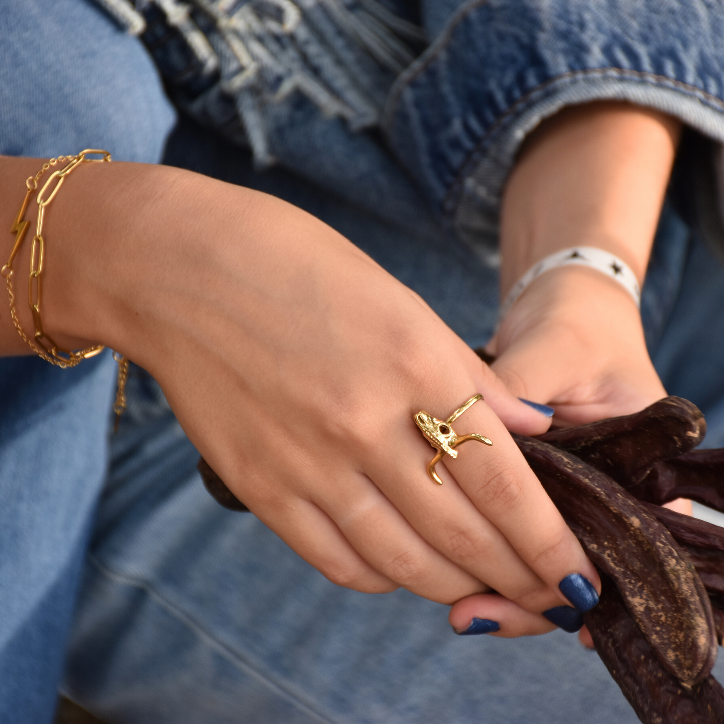 Anillo Cabeza Toro "Texas" Dorado Acero Inoxidable