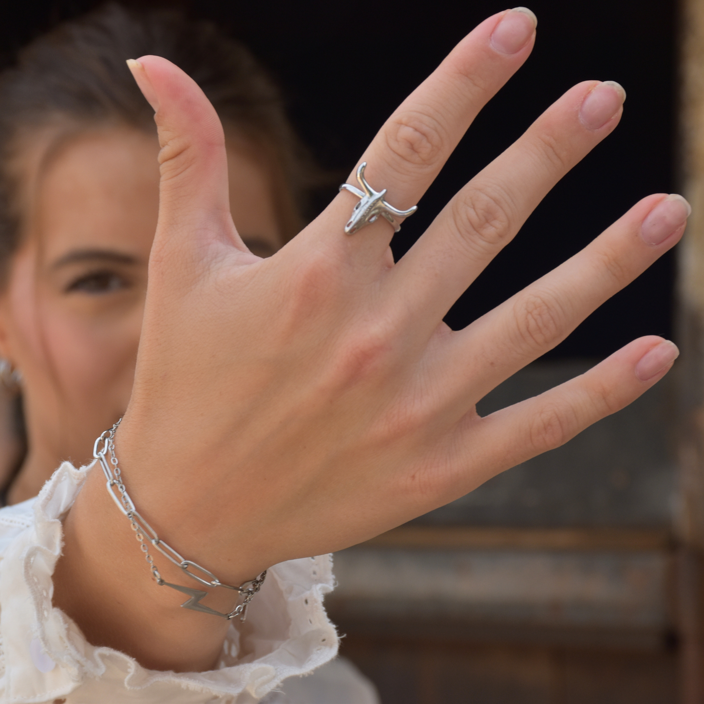 Anillo Cabeza Toro "Small Texas" Plateado Acero Inoxidable