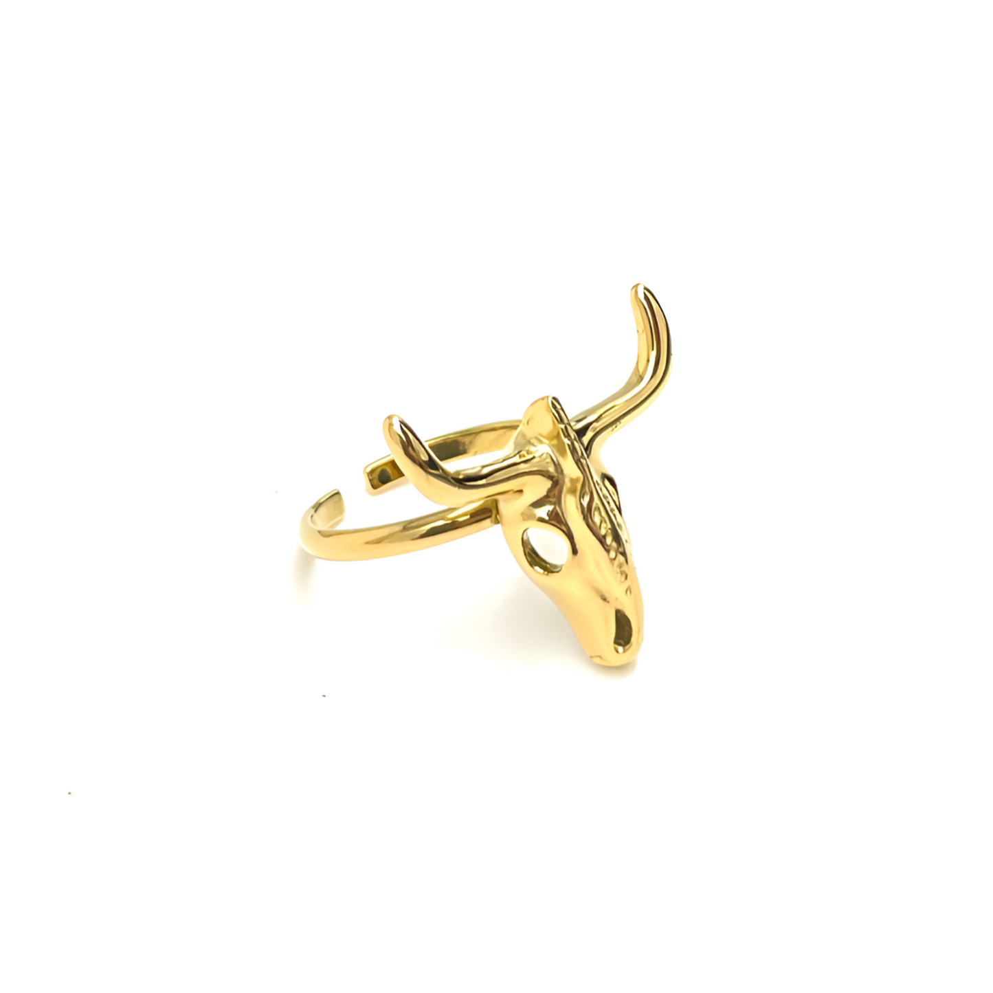 Anillo Cabeza Toro "Texas" Dorado Acero Inoxidable