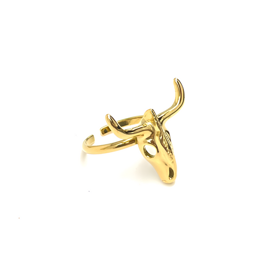 Anillo Cabeza Toro "Texas" Dorado Acero Inoxidable