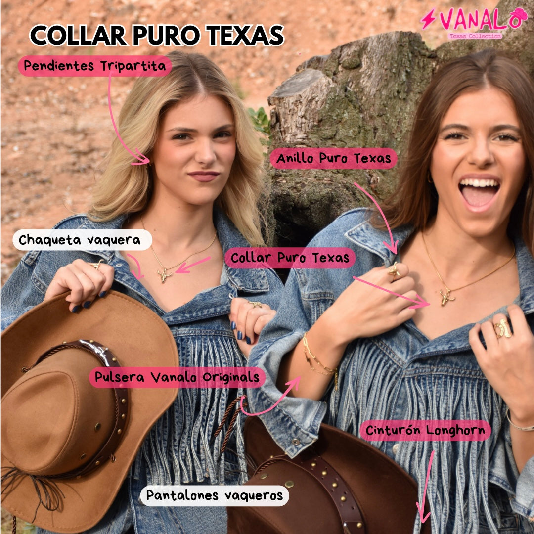 Collar Cabeza Toro "Puro Texas" Dorado Acero Inoxidable