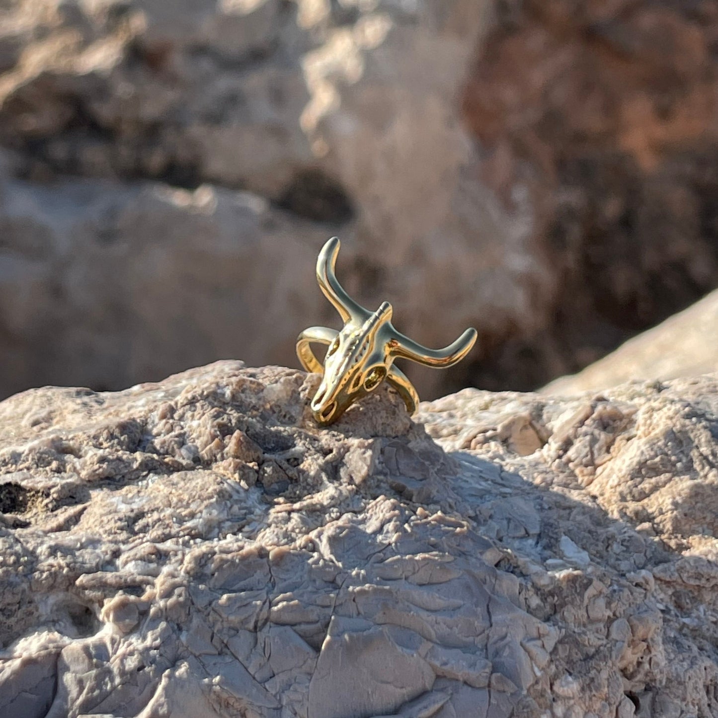 Anillo Cabeza Toro "Puro Texas" Dorado Acero Inoxidable