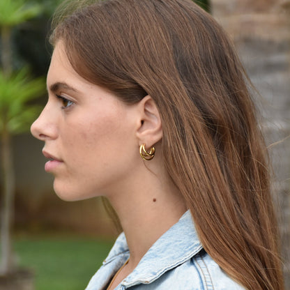 Pendientes Tripartita Dorados Acero Inoxidable