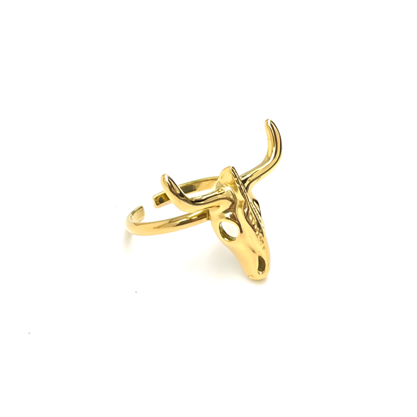 Anillo Cabeza Toro "Puro Texas" Dorado Acero Inoxidable