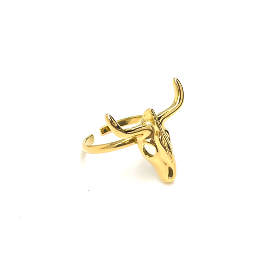 Anillo Cabeza Toro "Puro Texas" Dorado Acero Inoxidable